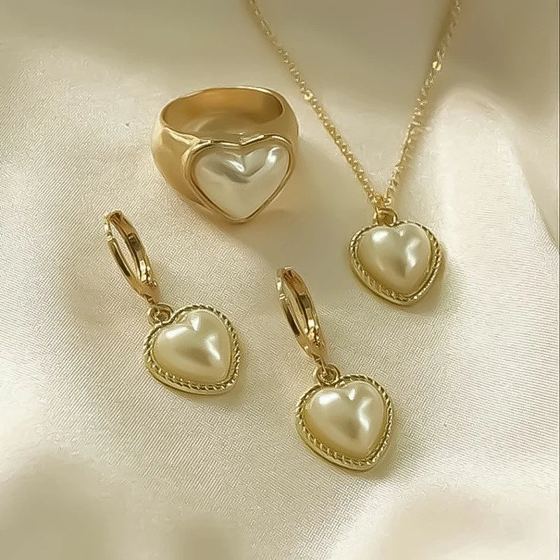3 Pcs Round Pearl Jewelry Set Of Earring Pendant Necklace