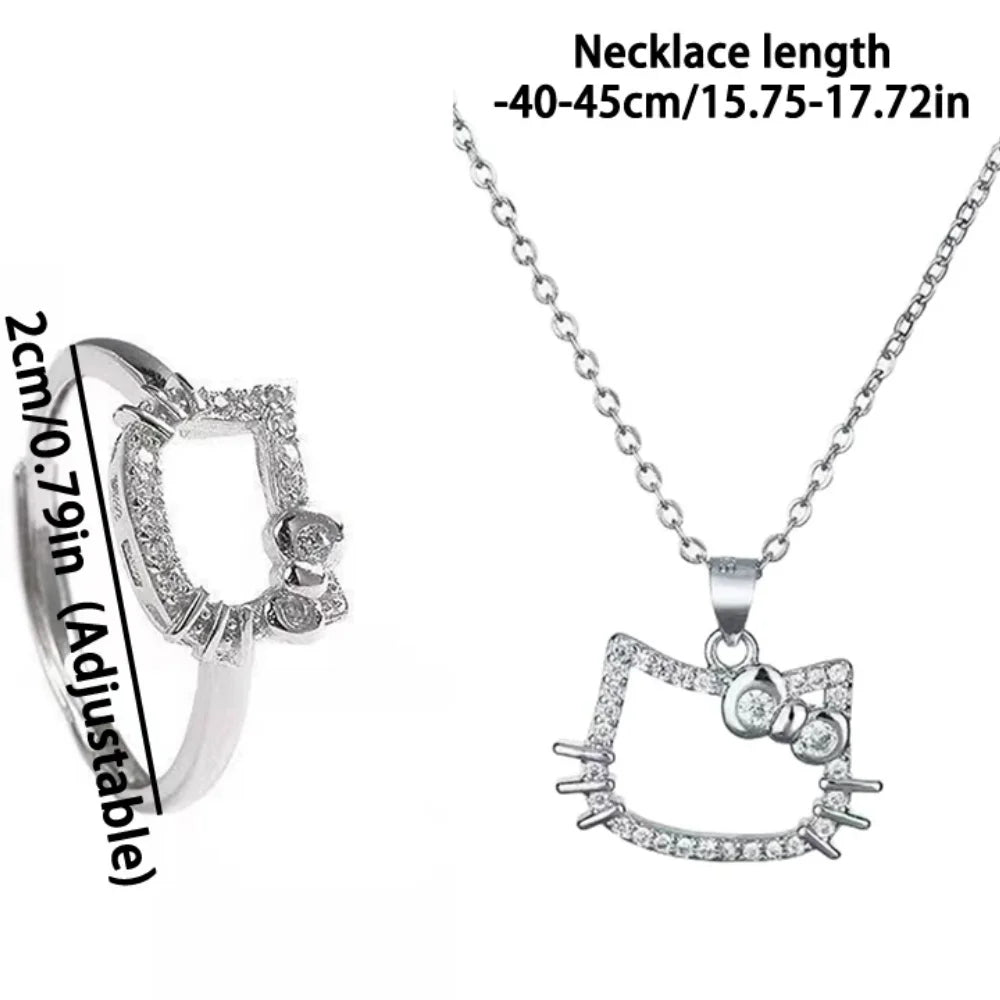 Kawaii Sanrio Necklace Cute Anime Characters Hello Kitty Openwork Design Ring