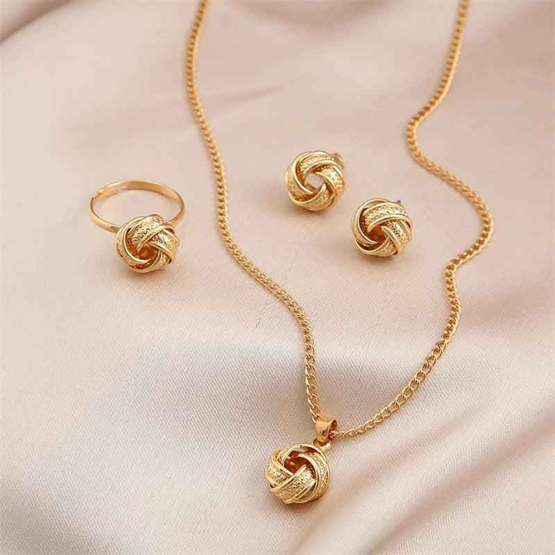 3 Pcs Round Pearl Jewelry Set Of Earring Pendant Necklace