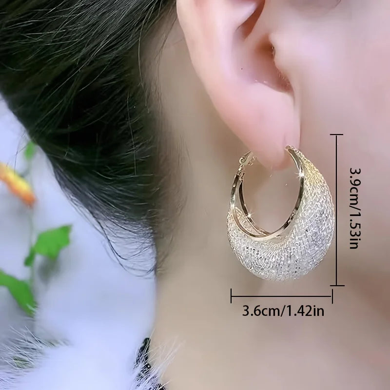 Exaggerate Shiny Mesh Design Hoop Earrings