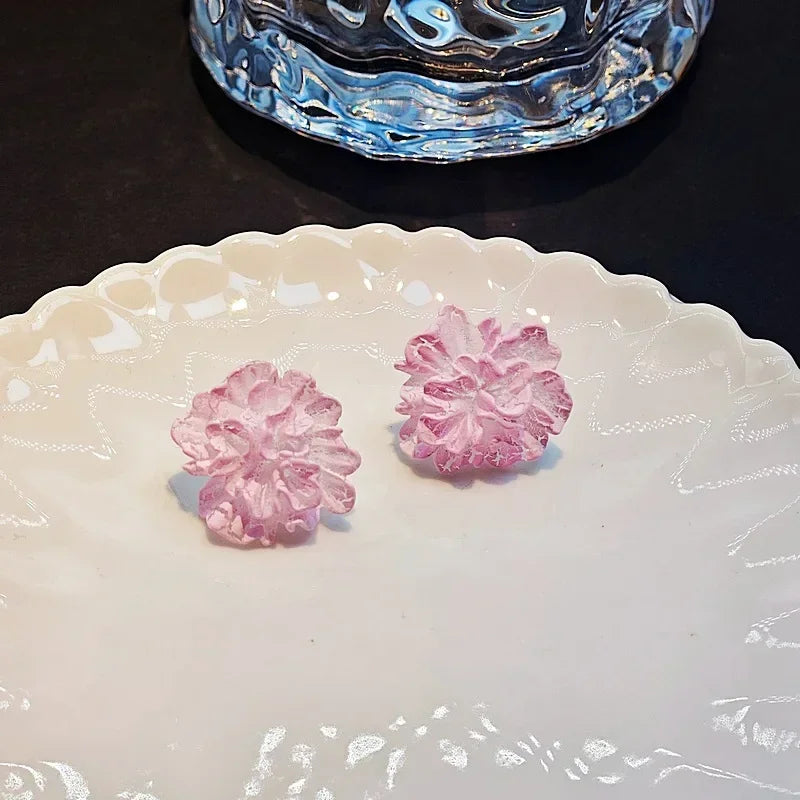 LATS Red Blue Enamel Flower Stud Earrings