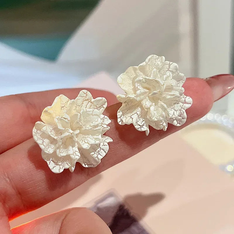 LATS Red Blue Enamel Flower Stud Earrings